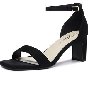 Athlefit Women's Square Toe Ankle Strap Heels Size 8 Black